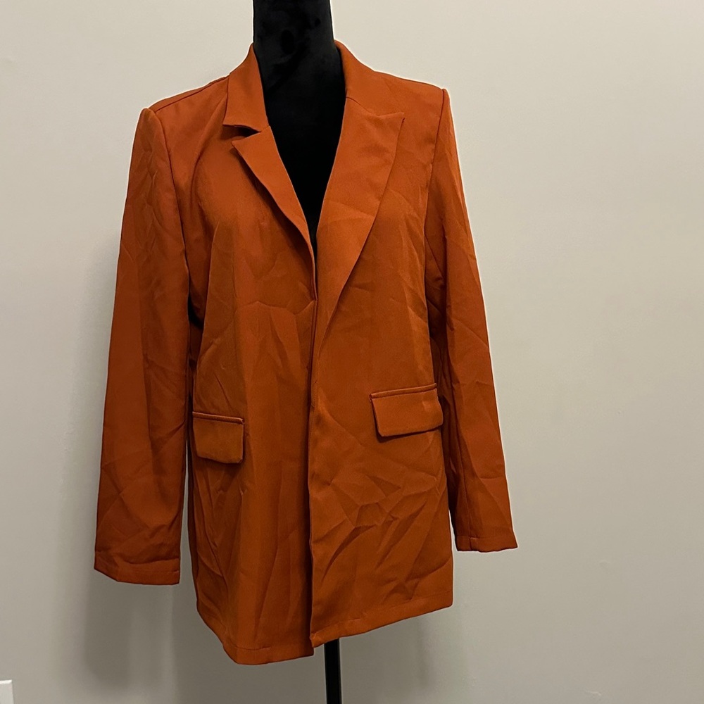 Stylish Shein Dark Orange Blazer - Looks Bright Orange on Photo